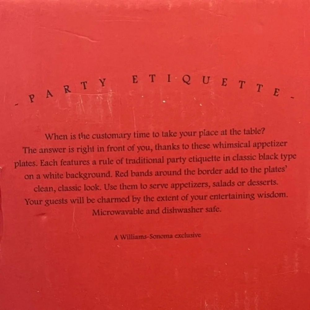 Williams Sonoma Party Etiquette Appetizer Plates Set of 4 NIB